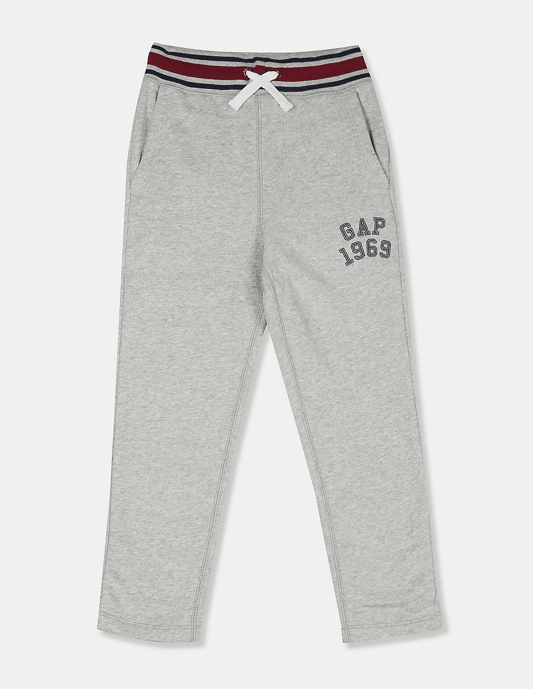 Buy GAP Boys Grey Slim Fit Logo Track Pants - NNNOW.com
