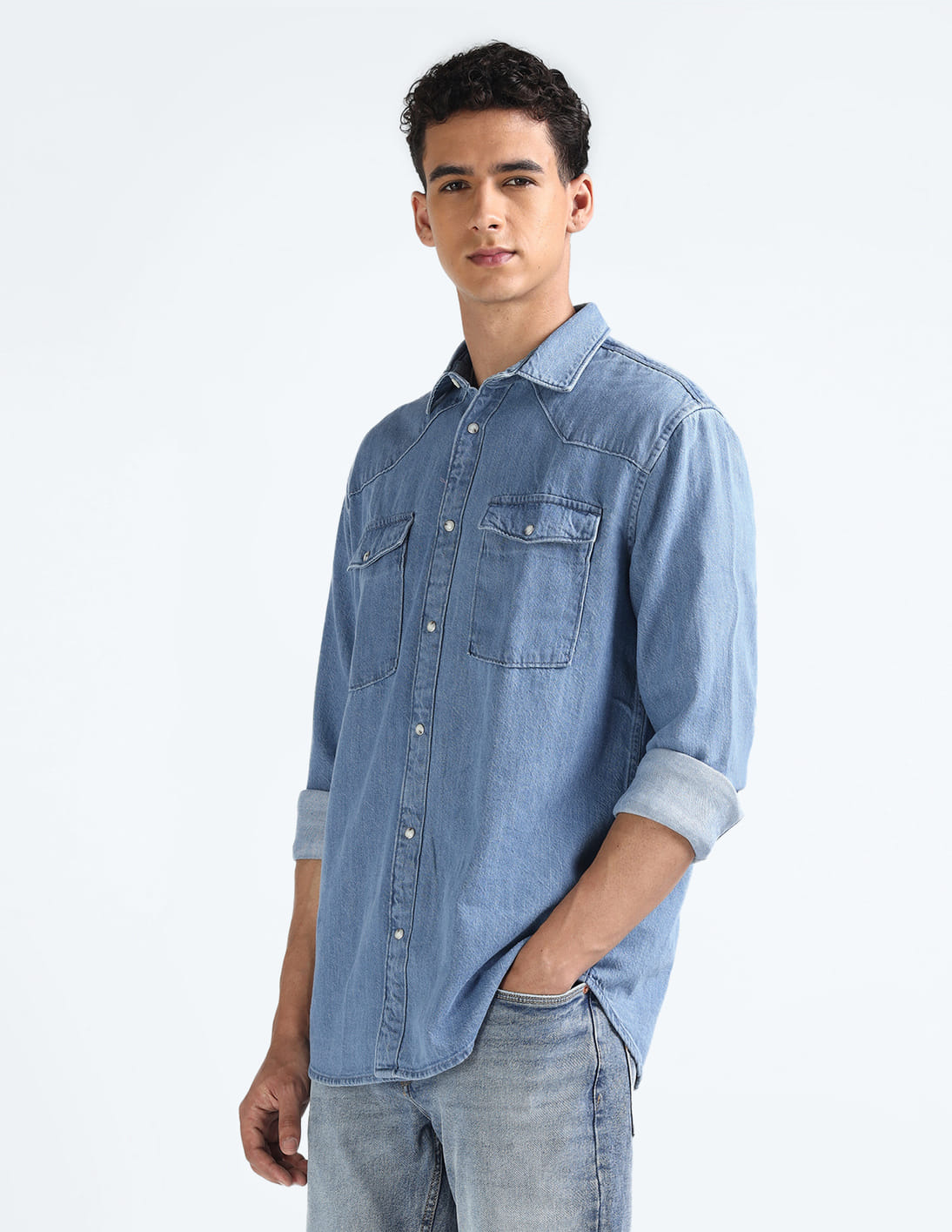Buy Flying Machine Brand Printed Denim Shirt - NNNOW.com