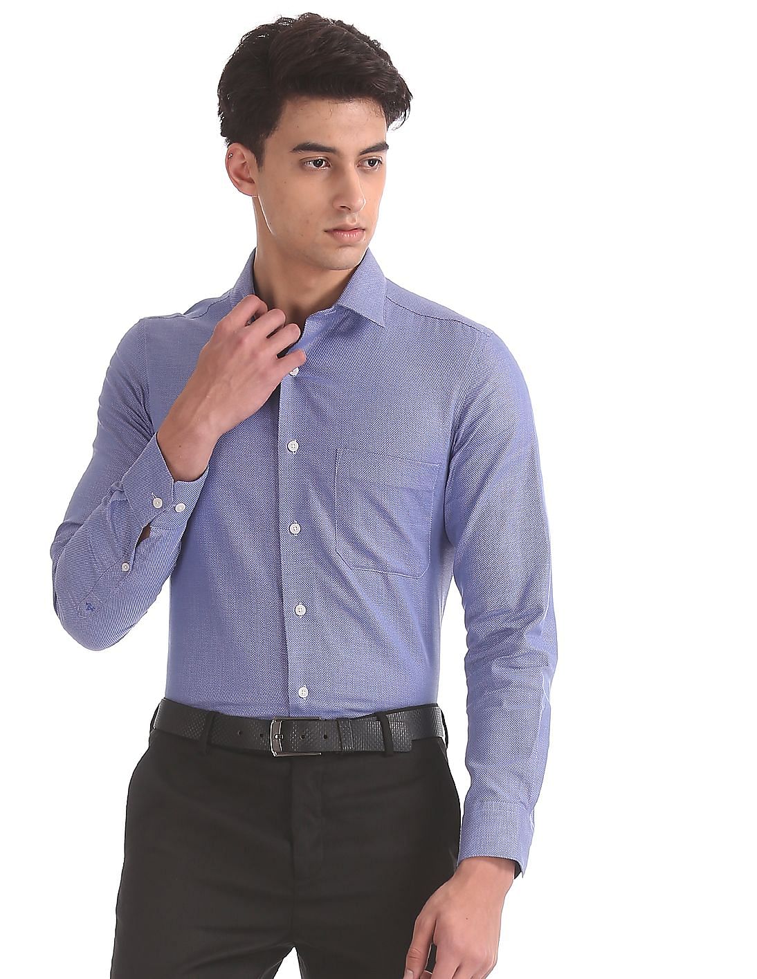 Buy Arrow Blue French Placket Patterned Shirt - NNNOW.com
