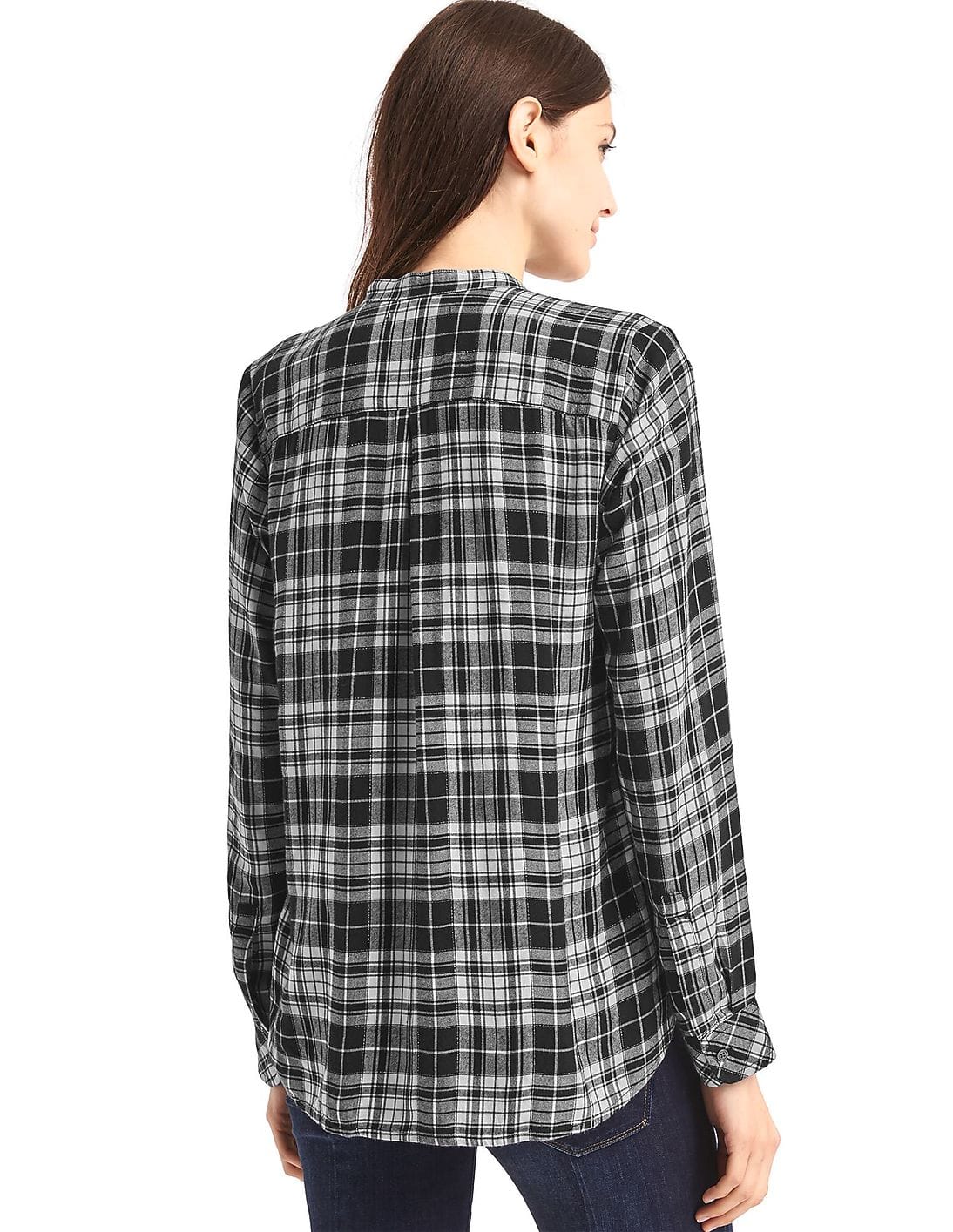 Buy GAP Women Women Black Plaid Pintuck Long Sleeve Shirt - NNNOW.com