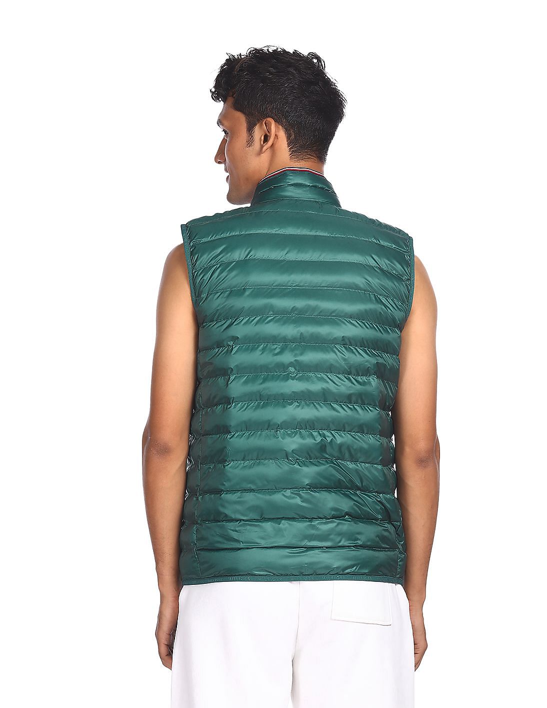 Buy Tommy Hilfiger Men Green Sleeveless High Neck Puffer Jacket