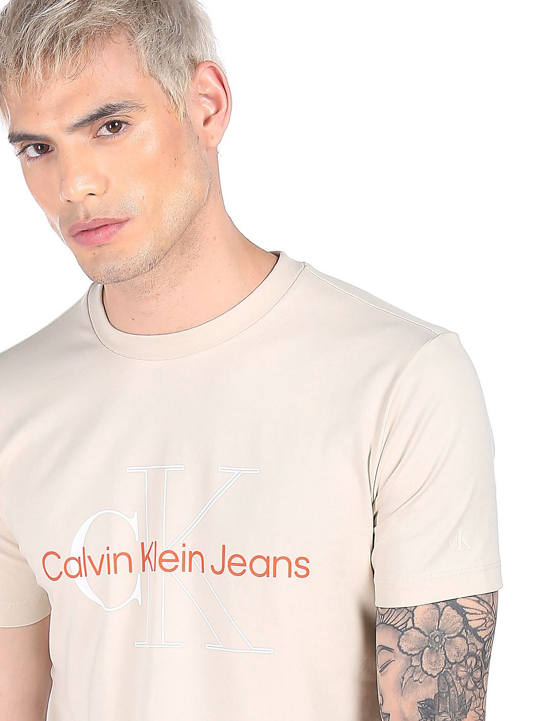 Buy Calvin Klein Men Blue Crew Neck Brand Print T-Shirt - NNNOW.com