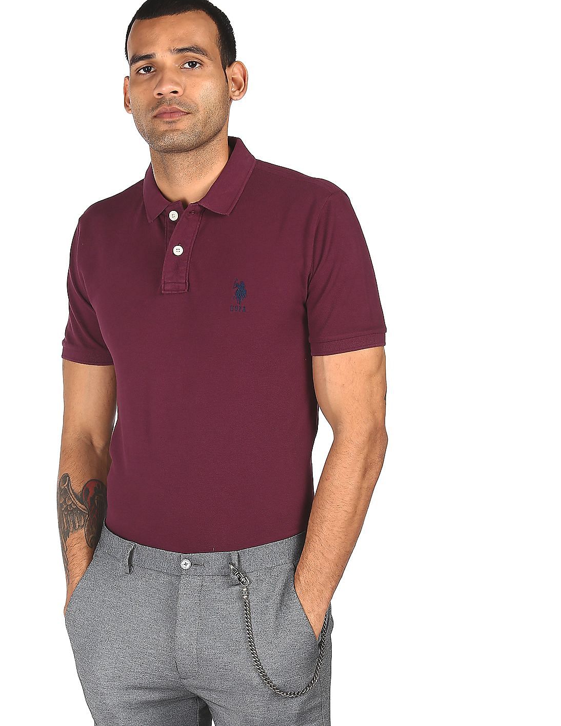 Buy . Polo Assn. Men Purple Solid Polo T-shirt 