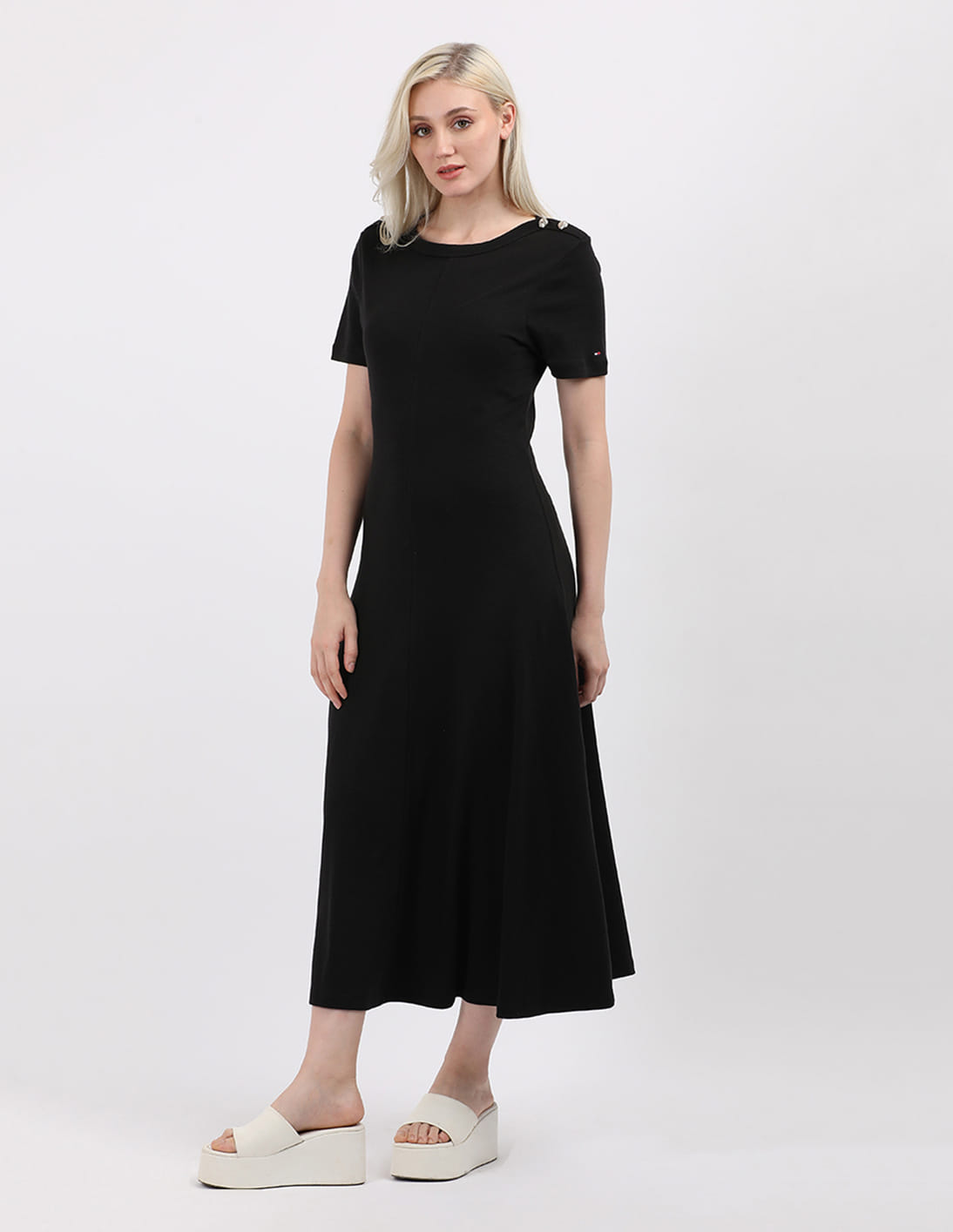 Buy Tommy Hilfiger Solid Crew Neck Fit And Flare Dress - NNNOW.com