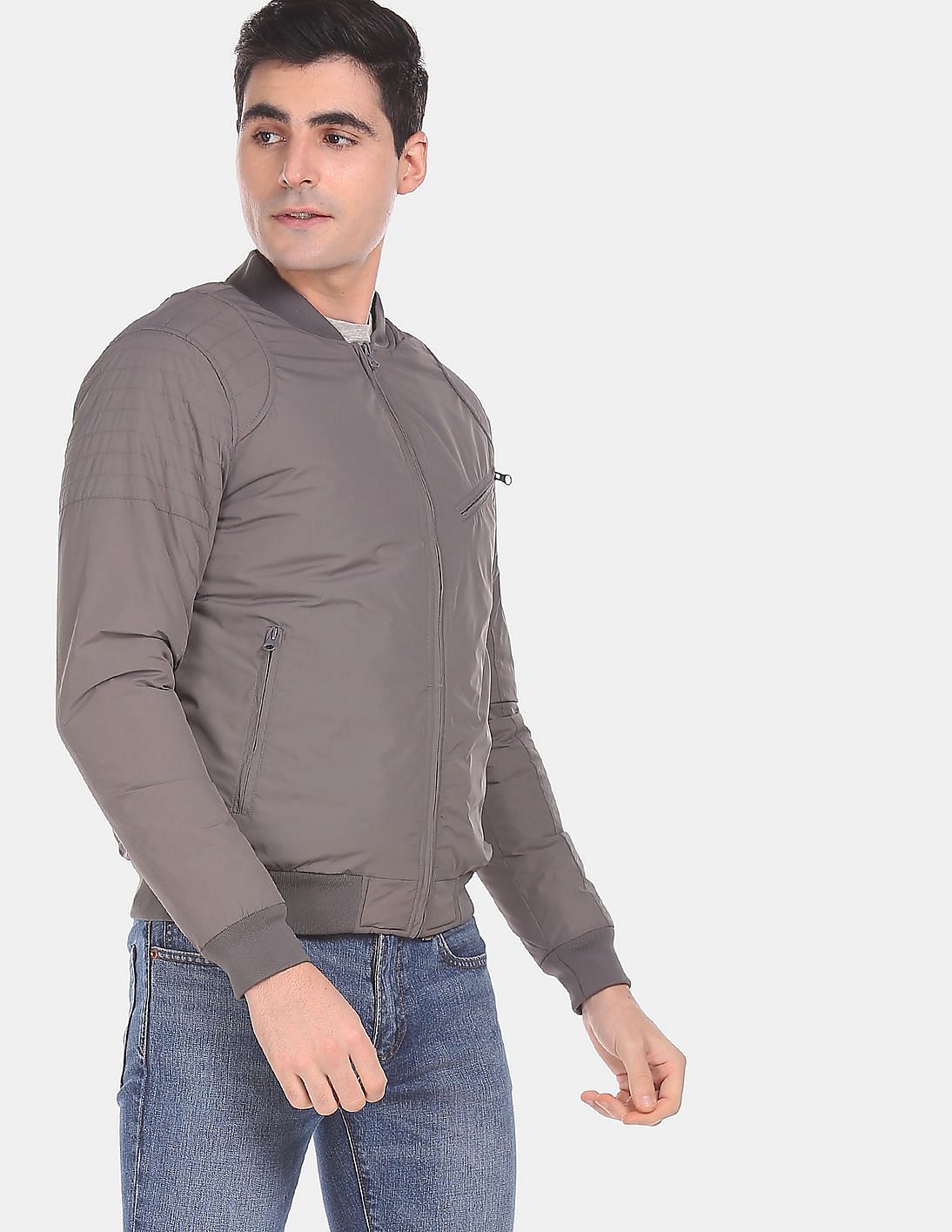 Buy U.S. Polo Assn. Men Grey Stand Collar Solid Bomber Jacket - NNNOW.com