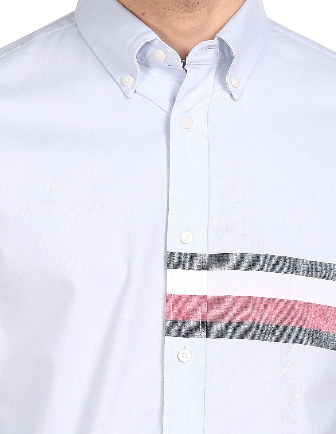 Buy Tommy Hilfiger Men Light Blue English Horizontal Stripe Flex Casual  Shirt - NNNOW.com