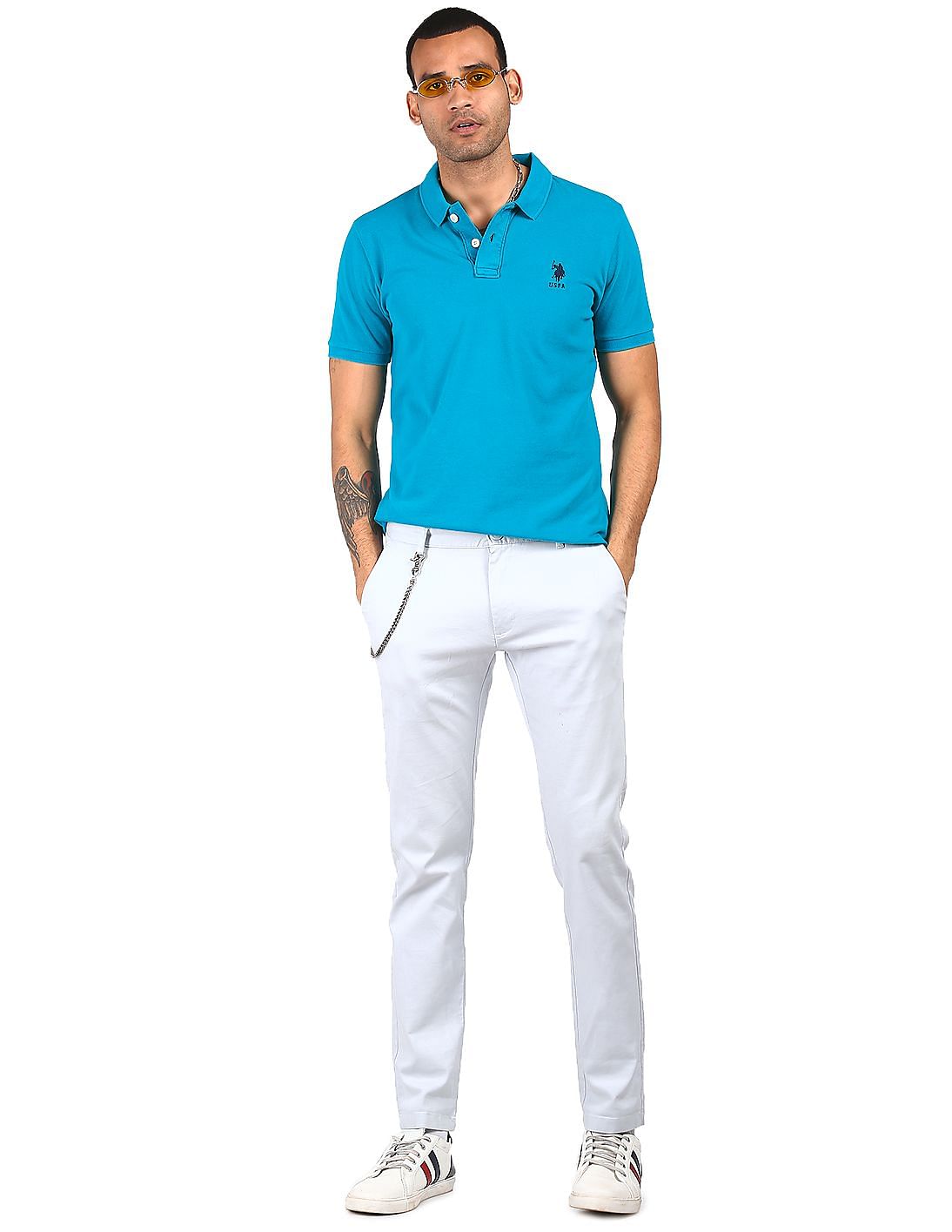 U S POLO ASSN plain rama blue cotton t shirt for men - G3-MTS14973 