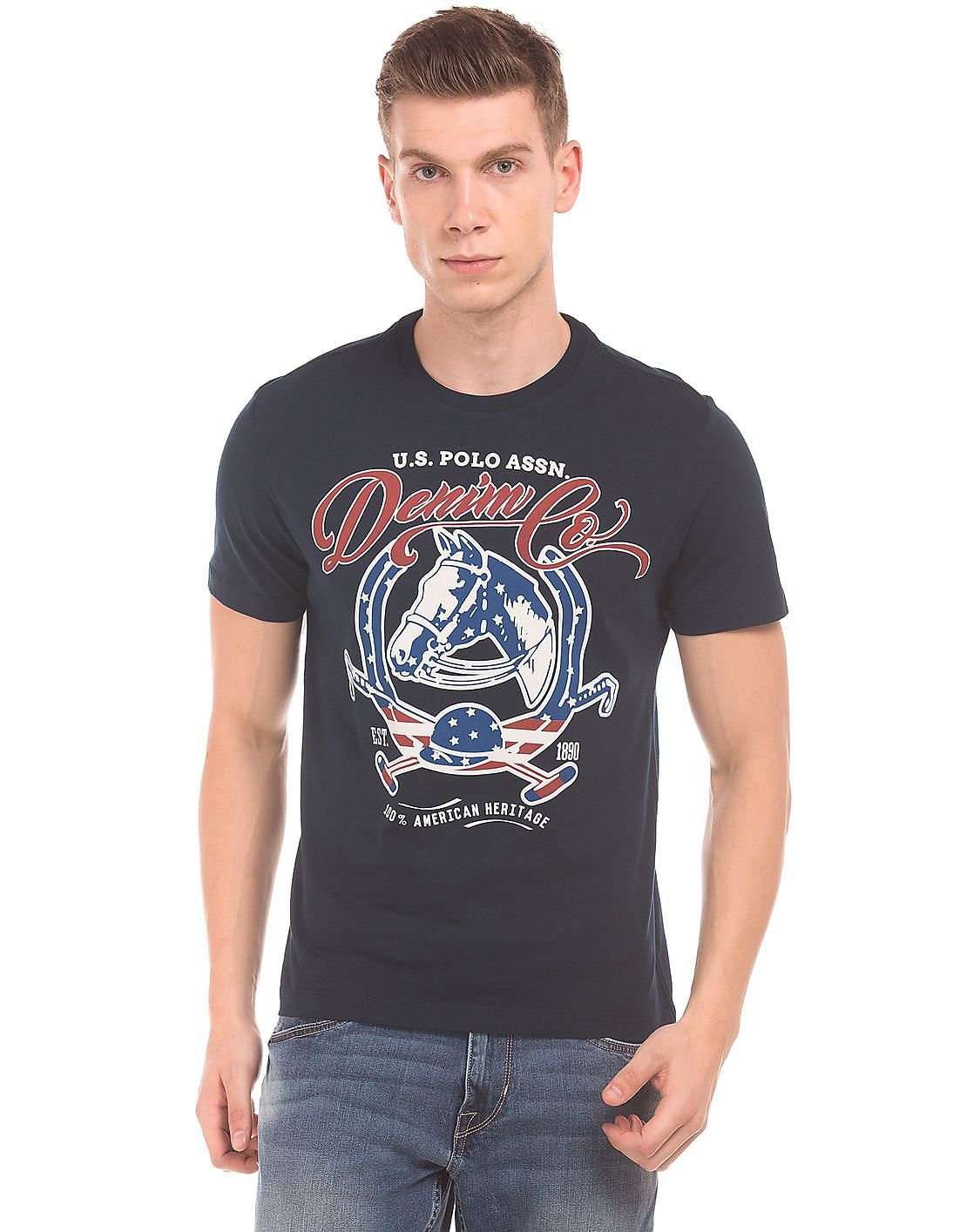 Buy U.S. Polo Assn. Denim Co. Men Brand Print Crew Neck T-Shirt - NNNOW.com