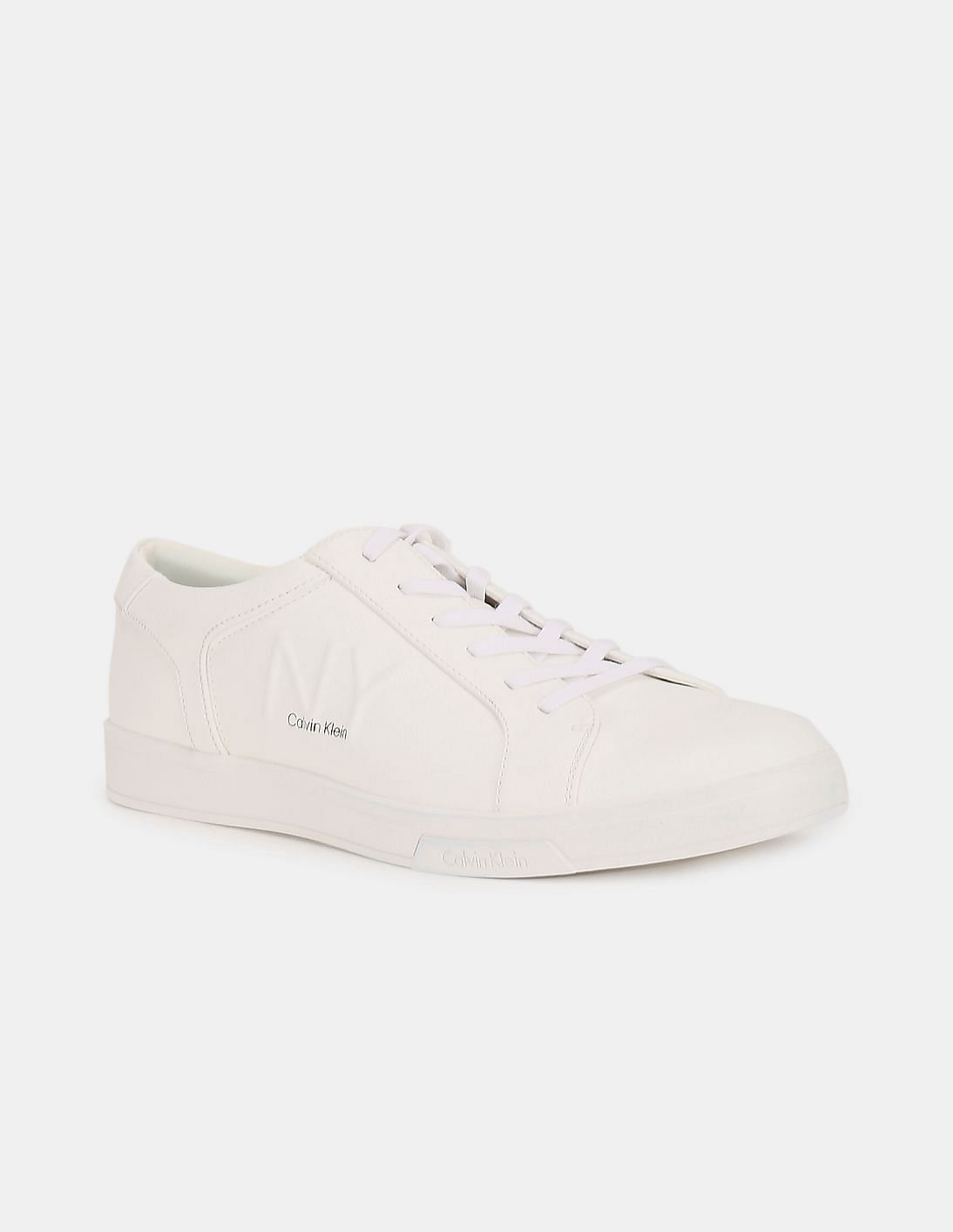 Buy Calvin Klein Men Men White Smooth Grain Embossed Detail Sneakers ...