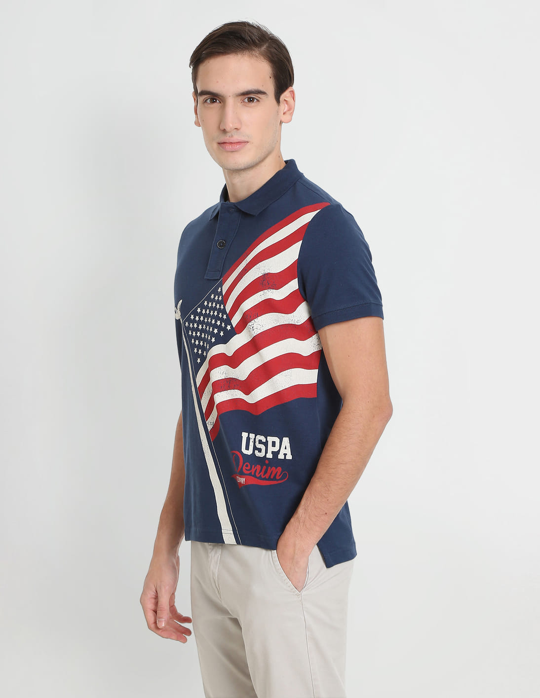 USA Flag Polo Shirt with Number 3 ビッグポニー VTG Polo Ralph Lauren Mens L Navy Pique Big Pony #3 USA Flag S/S