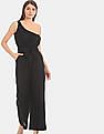 Aeropostale Women Black One Shoulder Belted Waist Jumpsuit