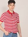 U.S. Polo Assn. Men Red And White Striped Cotton Pique Polo Shirt