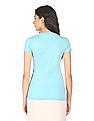 Aeropostale Women Aqua Cotton Brand Print T-Shirt