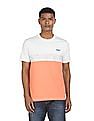 Aeropostale Men White And Peach Cotton Colour Block T-Shirt