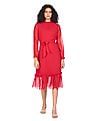 Flying Machine Women Ruffled High Neck Slub Design Dress