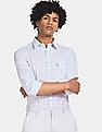 USPA Tailored Men Light Blue Spread Collar Check Formal Shirt
