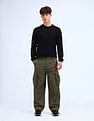 Flying Machine Relaxed Fit Solid Cargo Trousers
