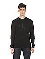 Calvin Klein Men Black Solid Ribbed Crew Neck Solid Sweater