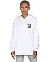 Calvin Klein Women White Long Sleeve Brand Print Hooded Sweatshirt
