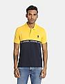 U.S. Polo Assn. Men Yellow And Navy Colour Block Pique Polo Shirt
