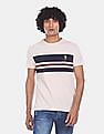 U.S. Polo Assn. Men Off White Cotton Striped T-Shirt