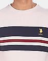 U.S. Polo Assn. Men Off White Cotton Striped T-Shirt