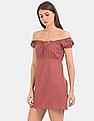 Aeropostale Women Dusty Pink Off-Shoulder Empire Waist Dress