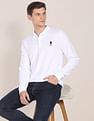 U.S. Polo Assn. Men White Long Sleeves Solid Pique Polo Shirt