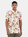 Aeropostale Men Off White Floral Printed Cotton Polo Shirt