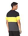 Aeropostale Men Black And Yellow Cotton Colour Block T-Shirt
