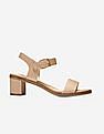 Cole Haan Beige Open Toe Buckled Ankle Strap Leather Block Heels