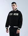 Flying Machine Appliqued Pattern Relaxed Fit Varsity Jacket