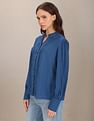 U.S. Polo Assn. Women Stand Collar Pleated Solid Top