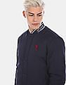 U.S. Polo Assn. Men Navy Stand Collar Brand Printed Bomber Jacket