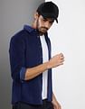 Calvin Klein Men Navy Logo Badge Corduroy Casual Shirt