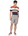 U.S. Polo Assn. Men Orange And Navy Striped Short Sleeve Polo Shirt