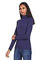 Flying Machine Women Turtleneck Solid T-Shirt