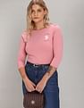 U.S. Polo Assn. Women Three Quarter Sleeve Solid T-Shirt