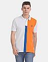 U.S. Polo Assn. White And Orange Colour Block Pique Polo Shirt