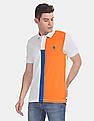 U.S. Polo Assn. White And Orange Colour Block Pique Polo Shirt
