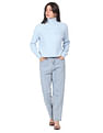 Calvin Klein Jeans Women Light Blue Turtle Neck Embroidered Monogram Sweater