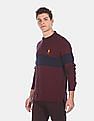 U.S. Polo Assn. Men Maroon Long Sleeve Colour Blocked Polo Shirt