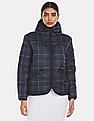 Tommy Hilfiger Women Navy Puffer Blackwatch Hood Check Jacket