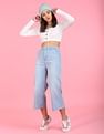 Flying Machine Women High Rise Wide Leg Cropped Jeans