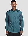 Calvin Klein Men Teal Slim Fit Satin Stretch Solid Casual Shirt