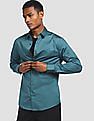 Calvin Klein Men Teal Slim Fit Satin Stretch Solid Casual Shirt