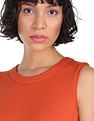 Calvin Klein Women Orange Solid Panelled Bodycon Dress