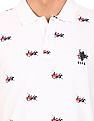 U.S. Polo Assn. Men White Logo Print Pique Polo Shirt