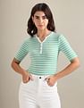 U.S. Polo Assn. Women Horizontal Stripe Ribbed T-Shirt