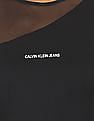 Calvin Klein Women Black Mesh Long Sleeve Brand Print Top